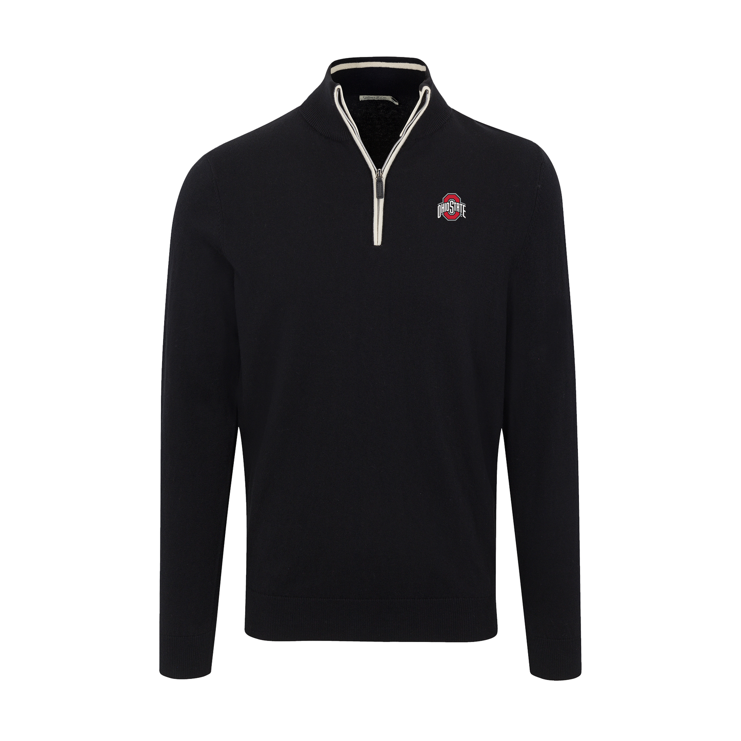 Ohio State Black with White Trim Luxury Touch Cotton and Cashmere Quarter Zip Sweater