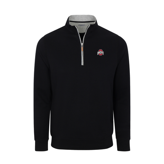 Ohio State Heather Cloud Cotton Quarter Zip Pullover Black with Light Grey Trim